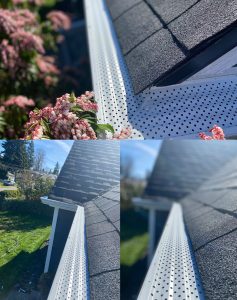 Тriple shot of the roof of a house on a gutter guards.